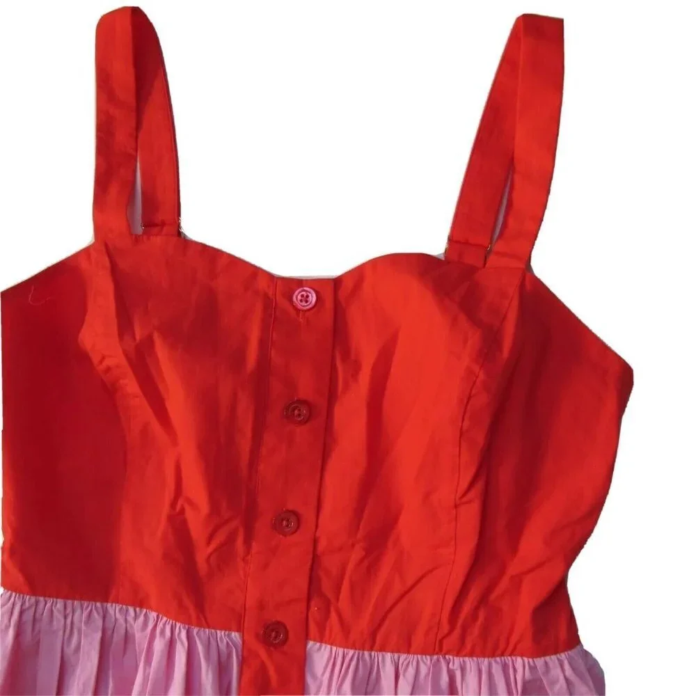 NWT Kate Spade Colorblock Poplin Sundress in Lava Red Pink Cotton Shirt Dress 10